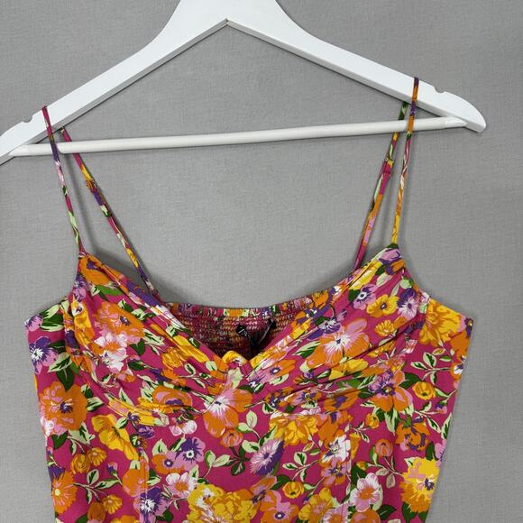 Zara Floral Crop Top Womens XL Pink Satin Underwire Bustier Cami Country Cottage - Picture 5 of 14